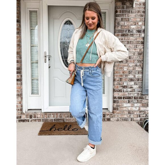 Wide Leg Jeans for Women Stretch High Wasited Elastic Waist Bell Bottom Baggy Y2 - Picture 6 of 7